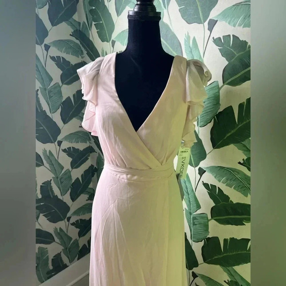 LEVKOFF Pink Ruffle Sleeve Chiffon Wrap Gown Size 10 NWT - Picture 4 of 7